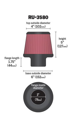K&N Universal Clamp-On Air Filter RU-3580, view 6