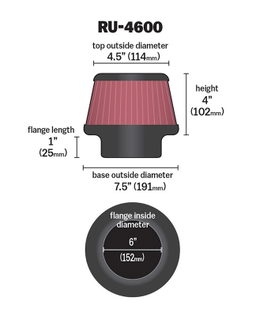 K&N Universal Clamp-On Air Filter RU-4600, view 3