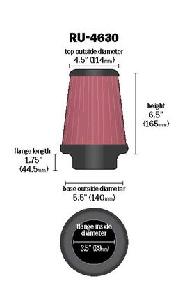 K&N Universal Clamp-On Air Filter RU-4630, view 4