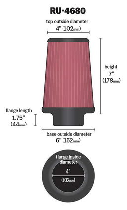 K&N Universal Clamp-On Air Filter RU-4680, view 4
