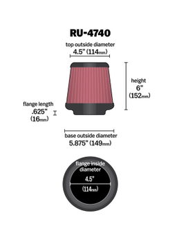 K&N Universal Clamp-On Air Filter RU-4740, view 3