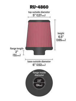 K&N Universal Clamp-On Air Filter RU-4860, view 2