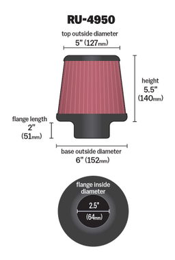 K&N Universal Clamp-On Air Filter RU-4950, view 2