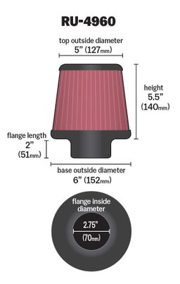 K&N Universal Clamp-On Air Filter RU-4960, view 6