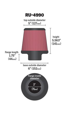 K&N Universal Clamp-On Air Filter RU-4990, view 2