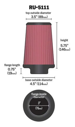 K&N Universal Clamp-On Air Filter RU-5111, view 3
