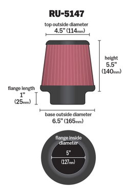 K&N Universal Clamp-On Air Filter RU-5147, view 5
