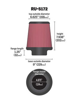 K&N Universal Clamp-On Air Filter RU-5172, view 2
