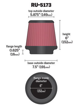 K&N Universal Clamp-On Air Filter RU-5173, view 4