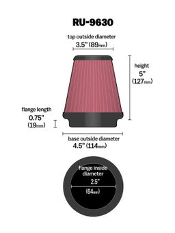K&N Universal Clamp-On Air Filter RU-9630, view 3