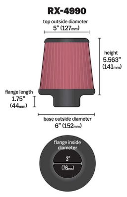 K&N Universal X-Stream Clamp-On Air Filter RX-4990, view 6