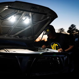 KC HiLiTES KC Cyclone V2 LED Under Hood 2-Light System Universal 355 shown installed