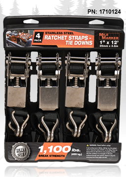 Mile Marker 1IN x 12ft Stainless Ratchet Strap (4-pack) 1710124, view 2