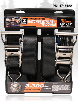Mile Marker 1.5IN x 12ft Stainless Ratchet Strap (2-pack) 1715122, view 2