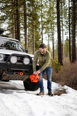 Rhino Pull 1000 lb Portable Winch with Synthetic Rope shown installed, Mile Marker 71-1000