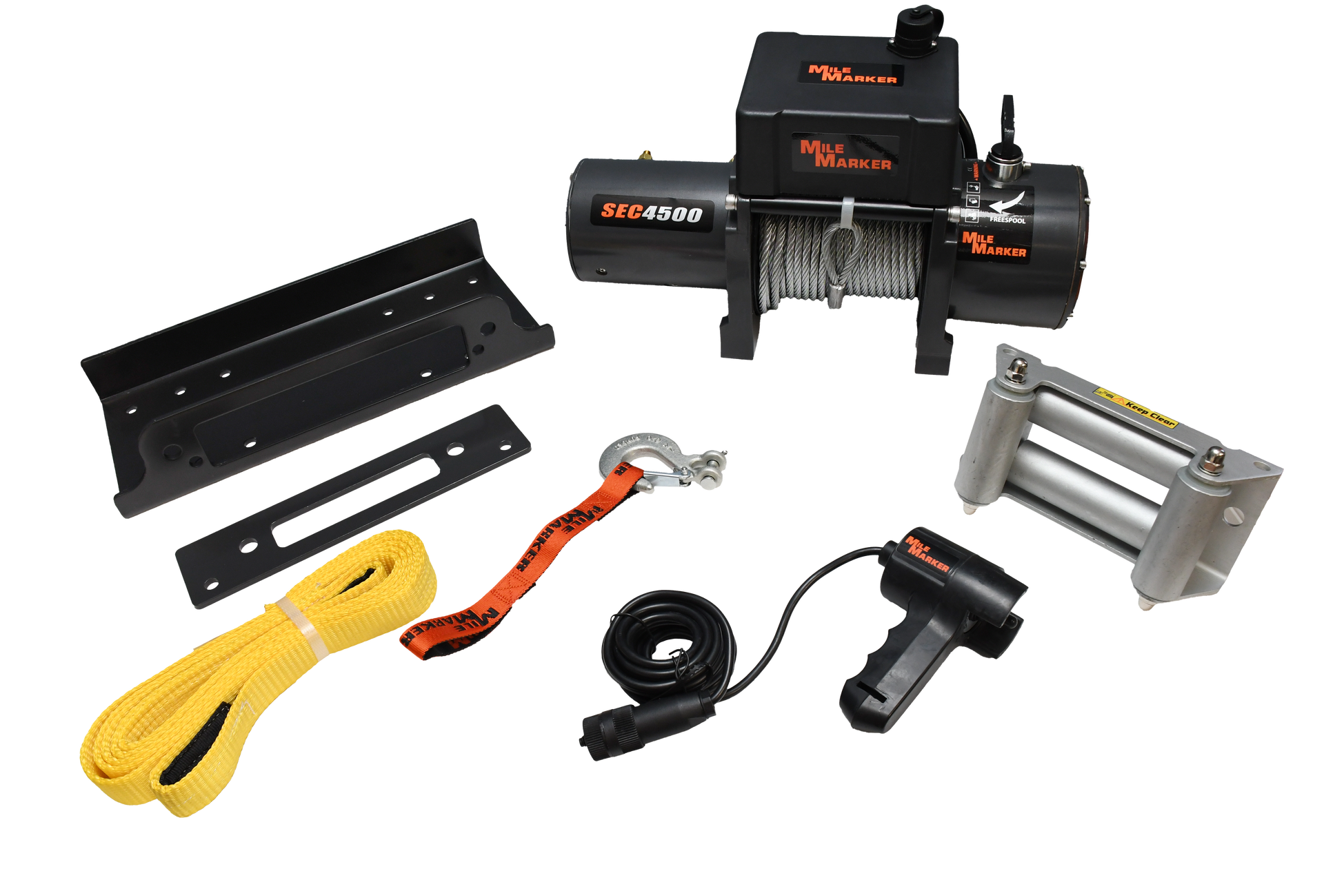 Mile Marker Mile Marker 4.5K SEC4500 GENERAL PURPOSE WINCH WITH STEEL CABLE AND MOUNTING PLATE 76-50115BW