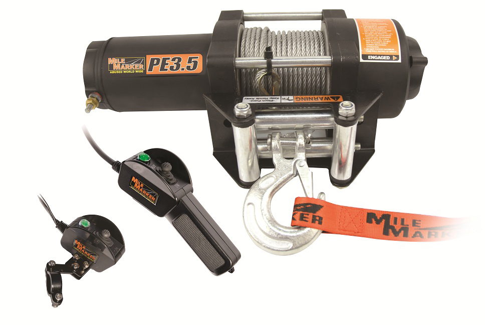Mile Marker Mile Marker 3.5K PE3.5 WATERPROOF POWERSPORT WINCH WITH STEEL CABLE 77-50112BW
