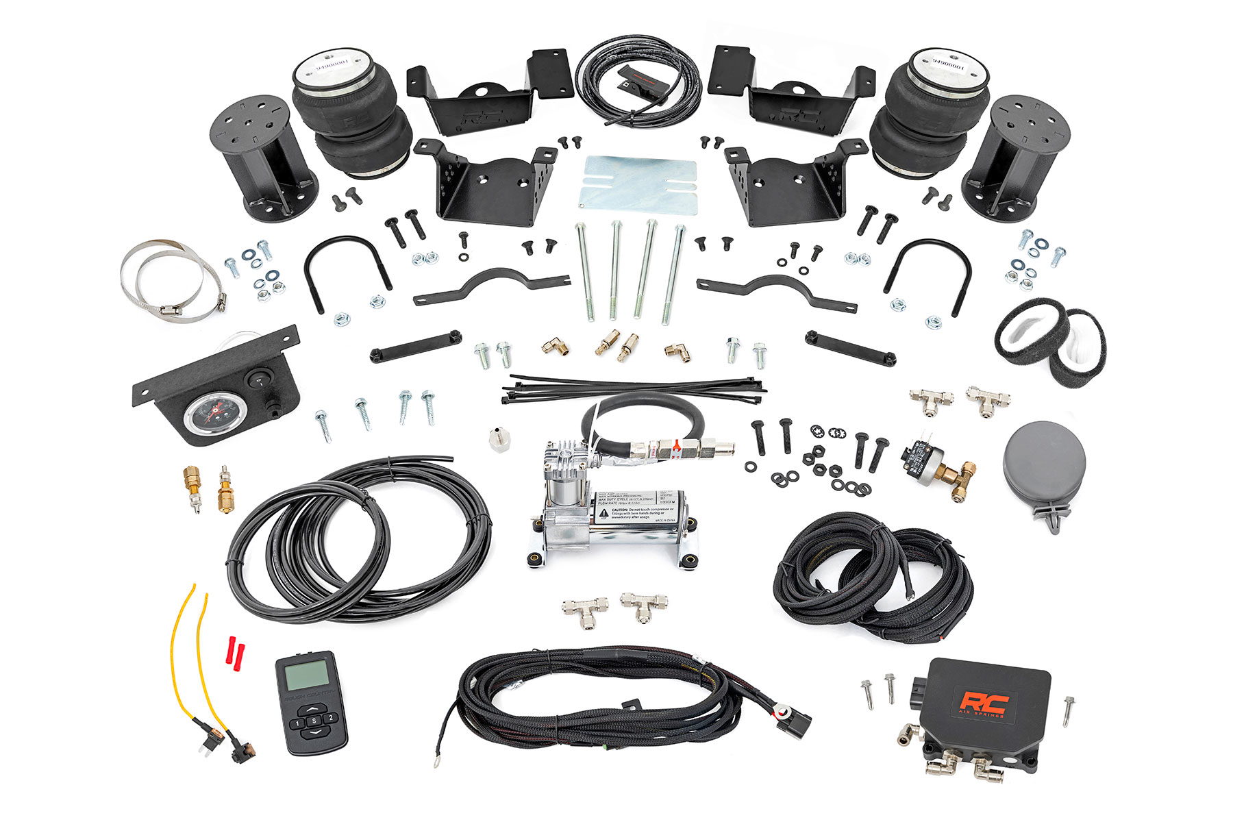 Rough Country 4-Inch 4-Degree Spacer Air Spring Kit with Compressor, GM HD