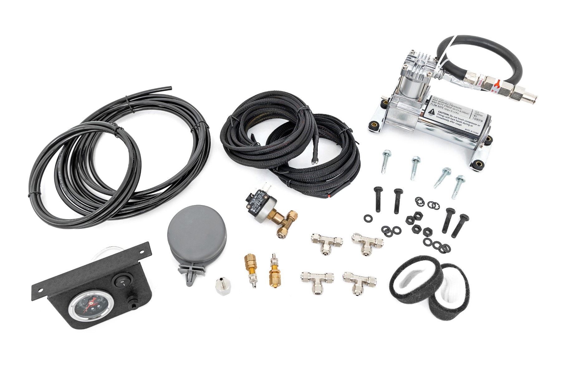 Onboard Air Bag Compressor Kit with Gauge — Rough Country 10100