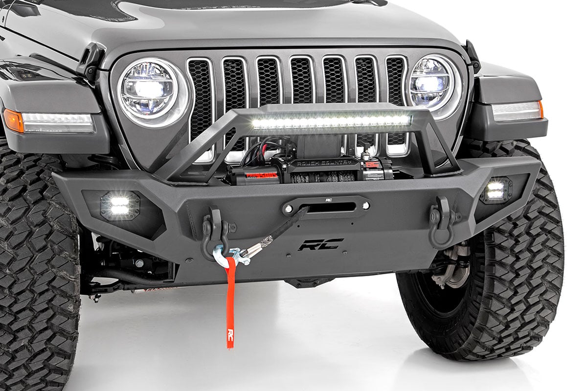 Full-Width Front Winch Bumper with 20-Inch LED Light Bar, Rough Country 10585