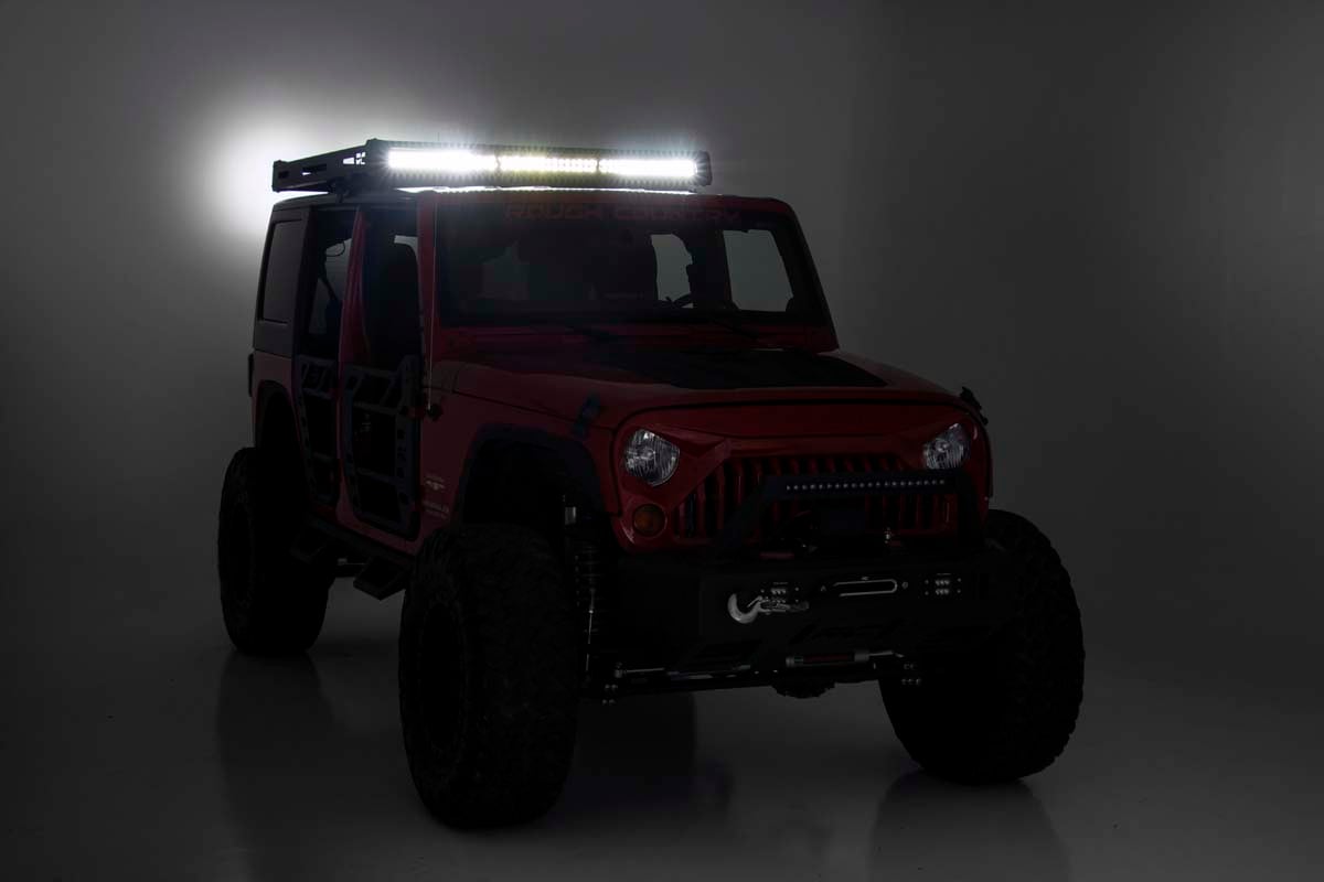 Rough Country Roof Rack with 50-Inch LED Light Bar for Jeep Wrangler