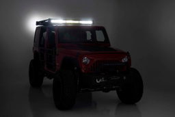 Roof Rack with 50-Inch LED Light Bar for Jeep Wrangler (2007-2017) shown installed, Rough Country 10615