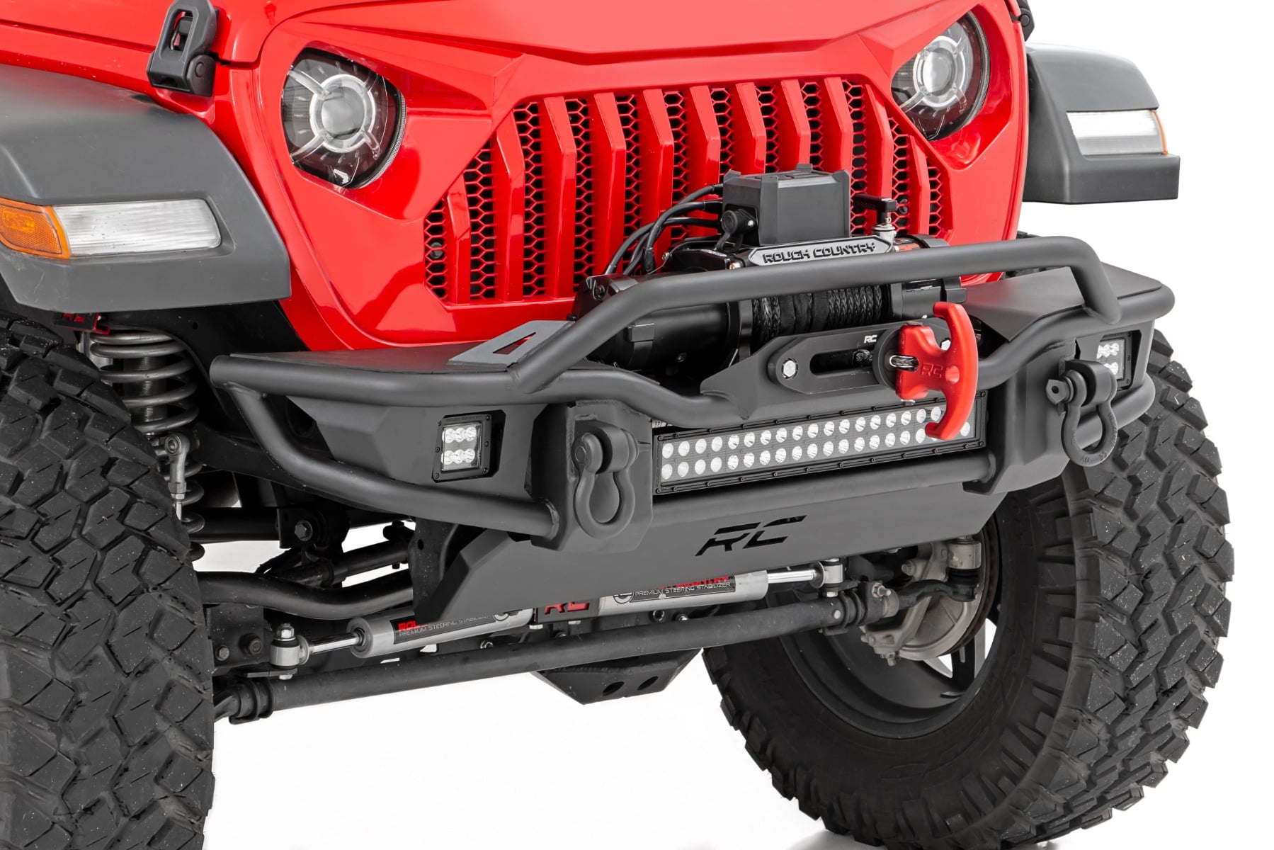 Rough Country Tubular Front Winch Bumper with 20-Inch LED Light Bar