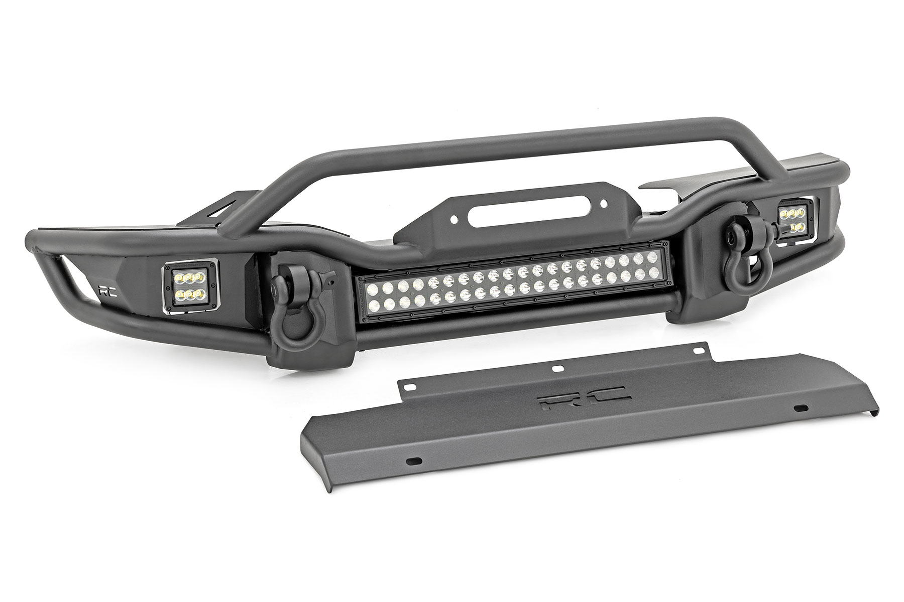 Tubular Front Winch Bumper with 20-Inch LED Light Bar, Rough Country 10647