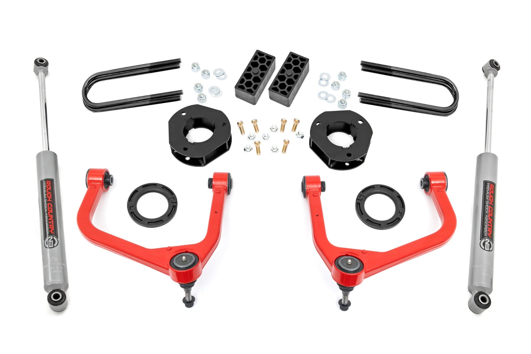 Rough Country 3.5-Inch Red Control Arm Lift Kit with N3 Shocks for Silverado
