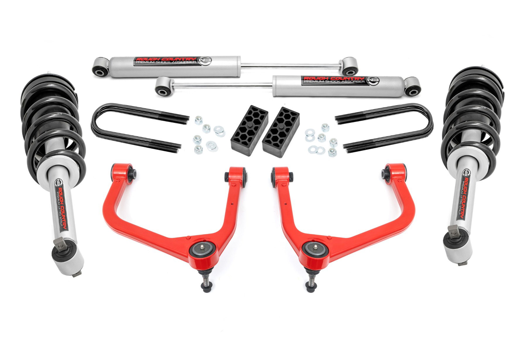 Rough Country 3.5-Inch Lift Kit with N3 Shocks and Red Arms for Silverado 1500