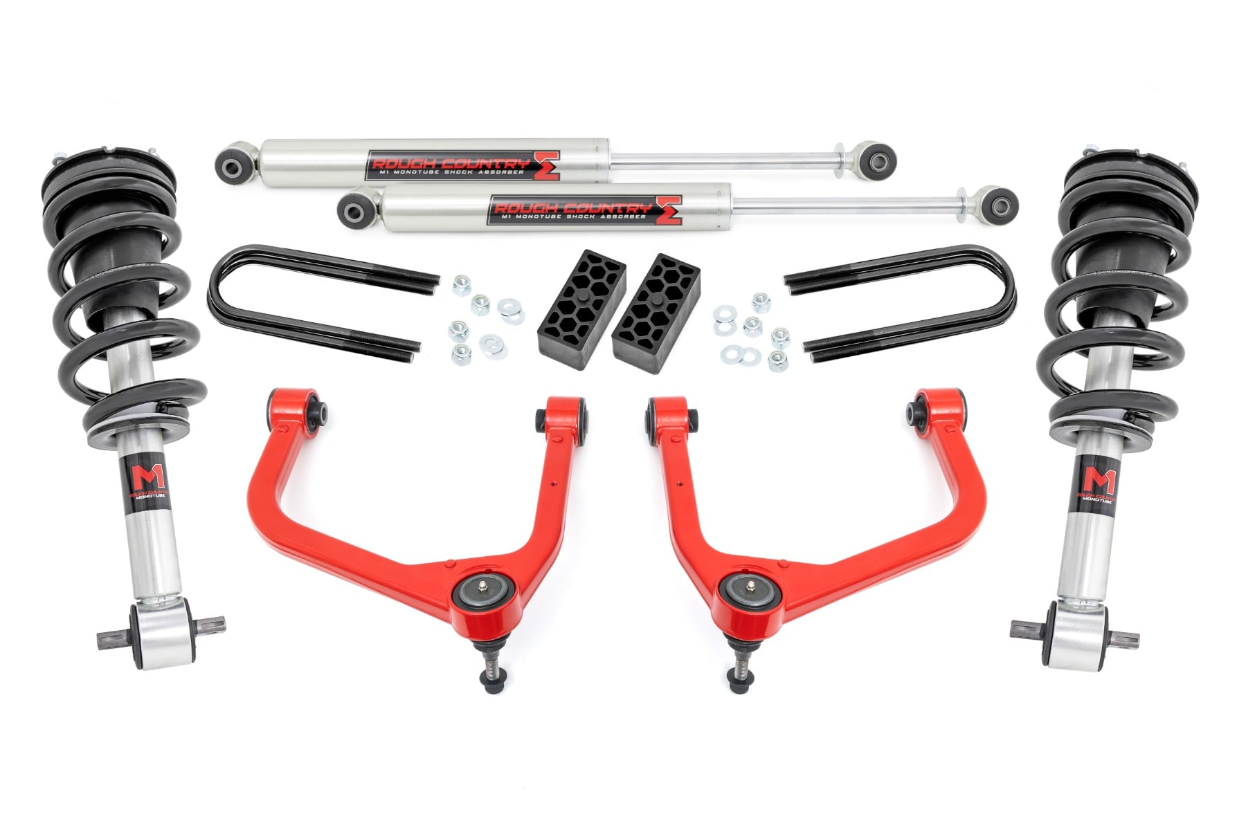 Rough Country 3.5-Inch M1 Lift Kit with Red Control Arms for Silverado 1500