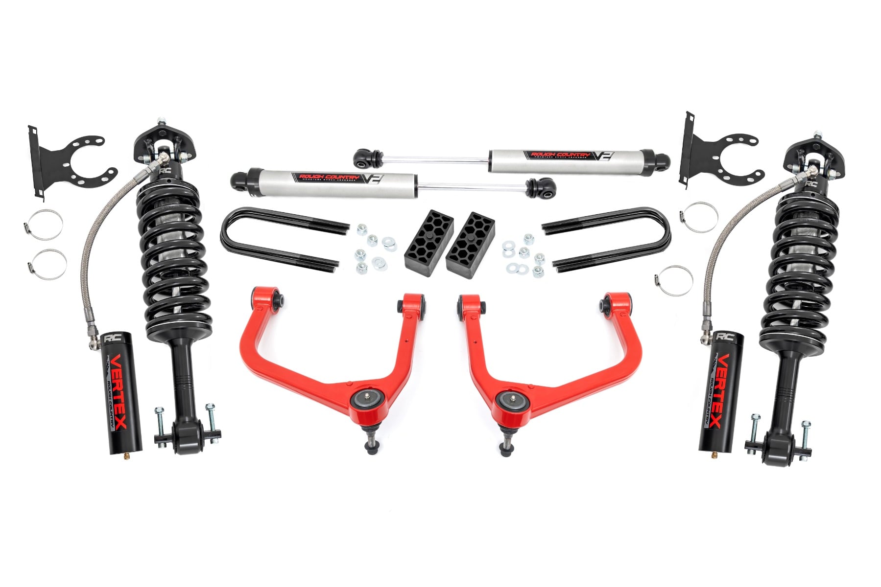 Rough Country 3.5-Inch Vertex 2.5 and V2 Lift Kit, Red Arms, Silverado 1500