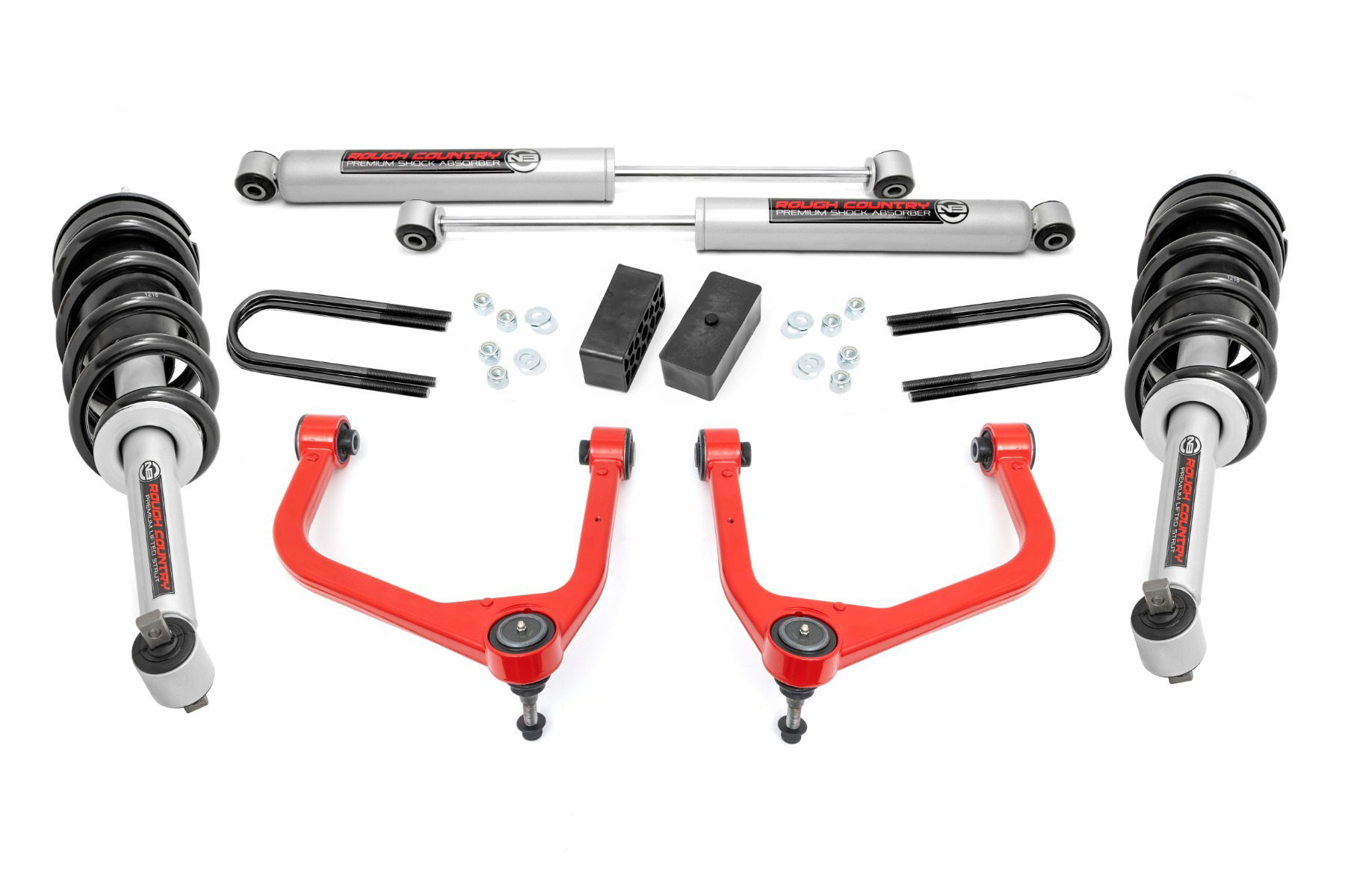 Rough Country 3.5-Inch N3 Strut and Shock Lift Kit, Red Arms, Sierra 1500