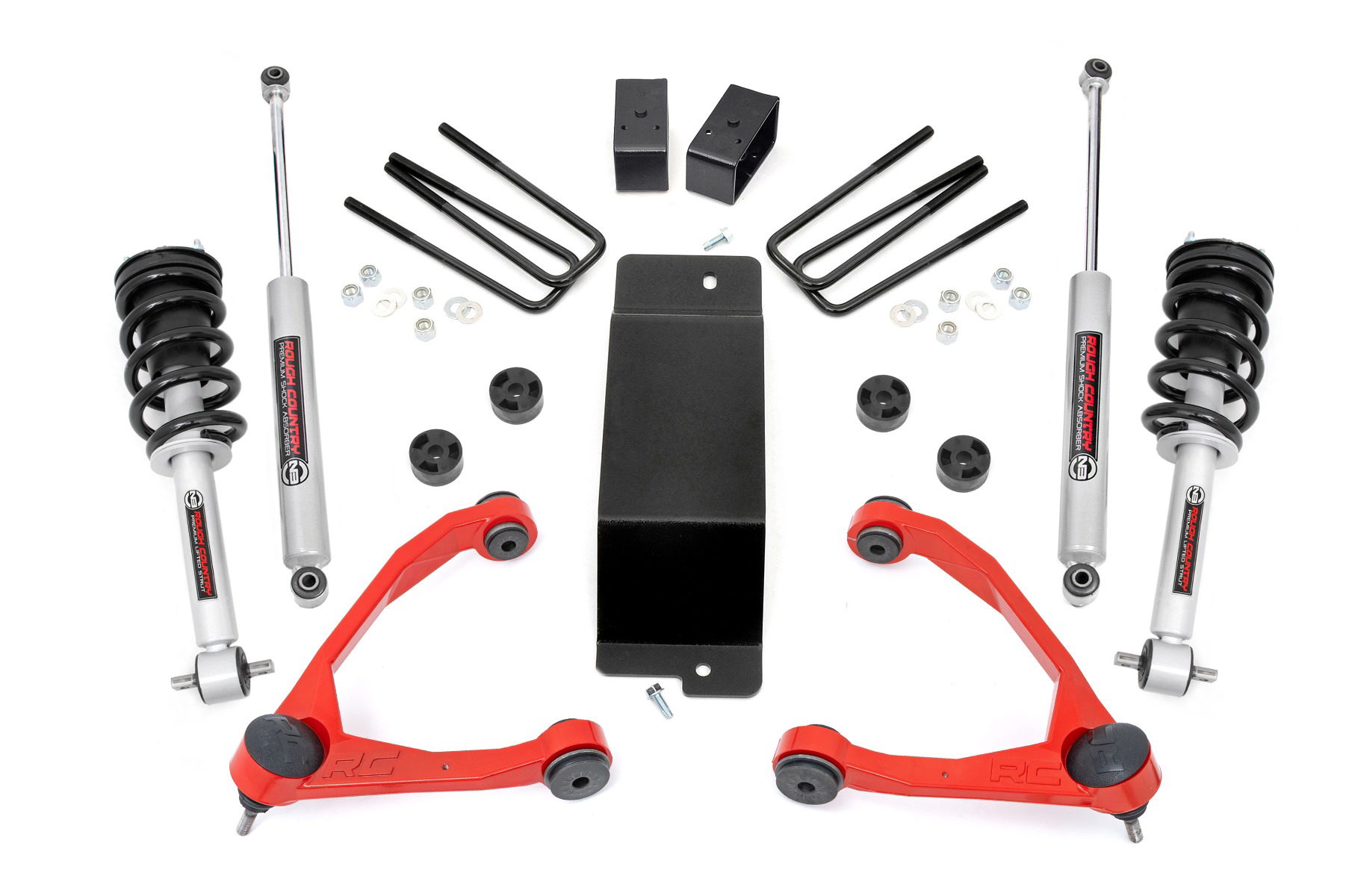 Rough Country 3.5-Inch Strut Lift Kit with Red Control Arms for Sierra 1500 4WD