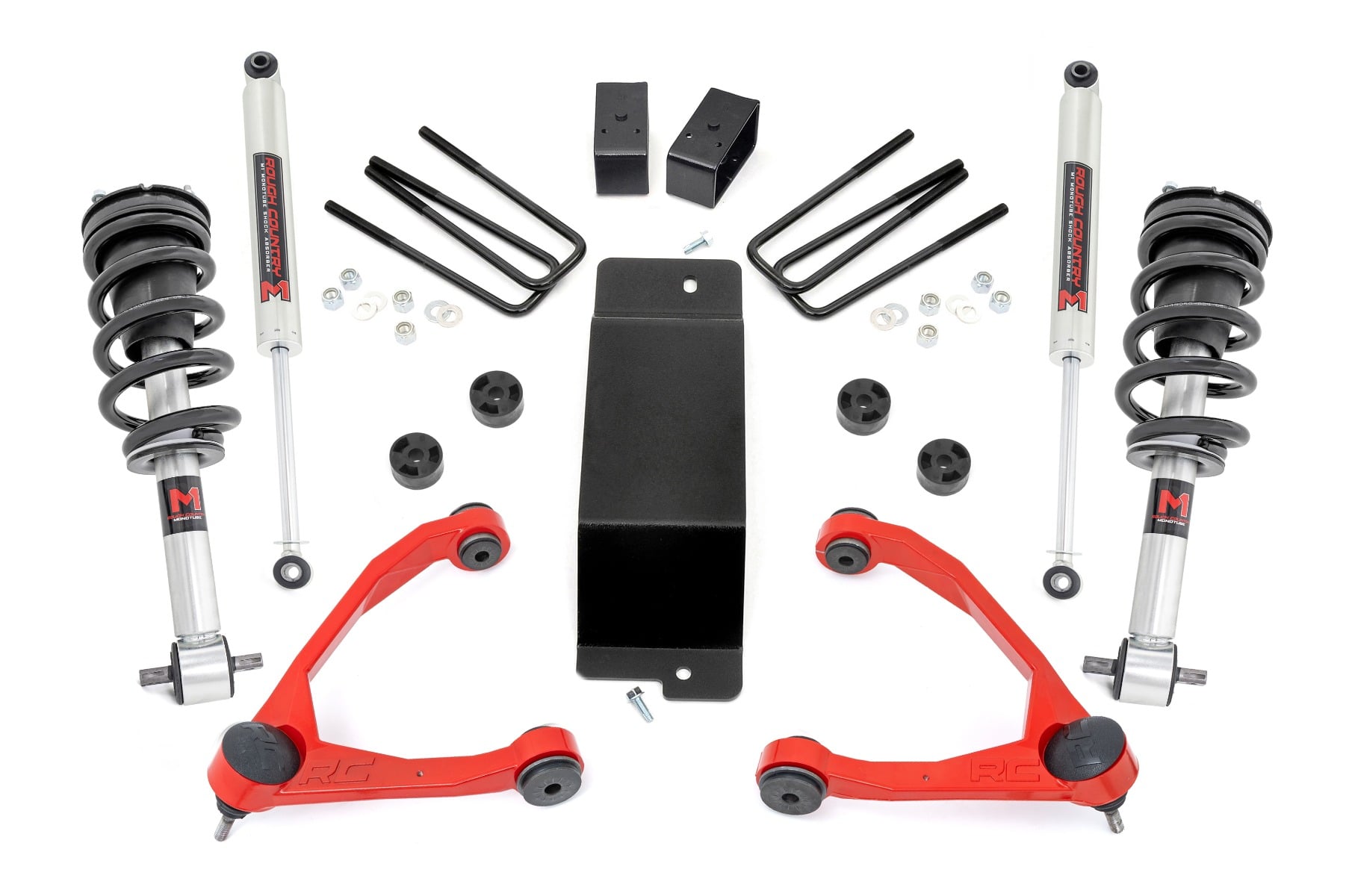 Rough Country 3.5-Inch M1 Lift Kit with Red Control Arms for Sierra 1500 4WD