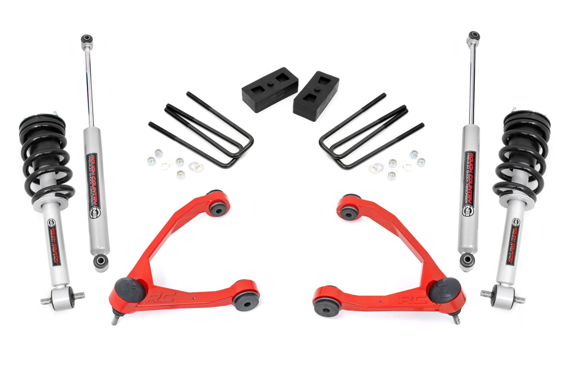 Rough Country 3.5-Inch N3 Lift Kit with Red Control Arms for Sierra 1500 2WD