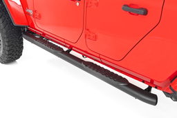 Oval Nerf Steps for 2020–2025 Jeep Gladiator 4WD shown installed, Rough Country 21015