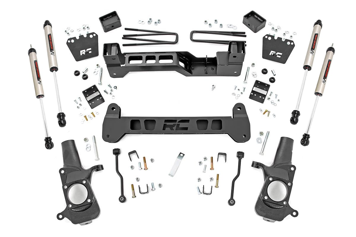 6-Inch Lift Kit with V2 Shocks for Silverado & Sierra 2500 HD dimension diagram — Rough Country 22070