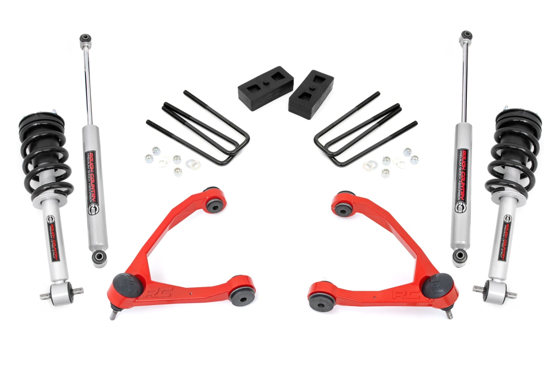 Rough Country 3.5-Inch Lift Kit with N3 Shocks for Silverado/Sierra 1500 2WD — Red
