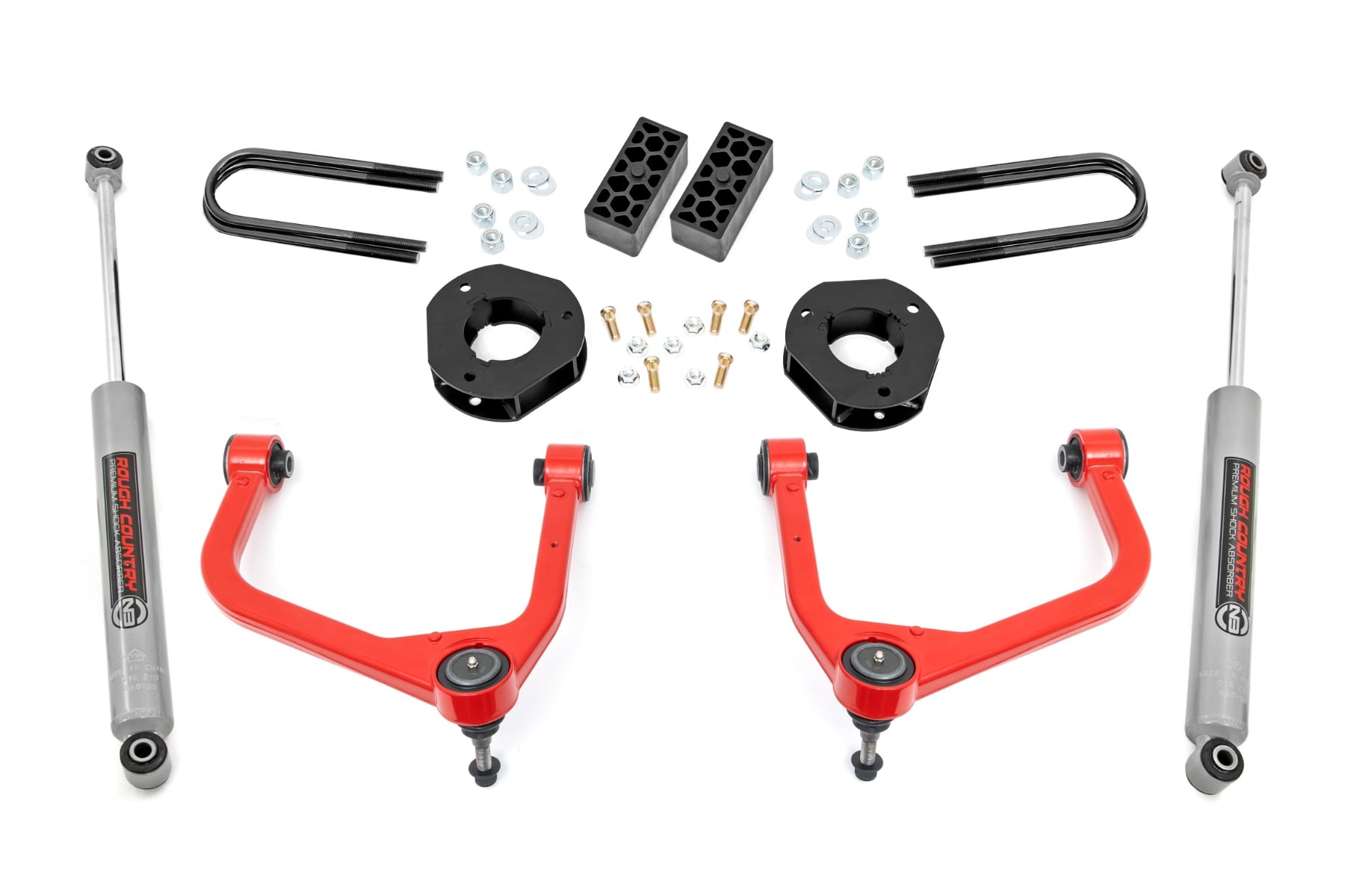 Rough Country 3.5-Inch Lift Kit with N3 Shocks for 2025 Silverado 1500 — Red