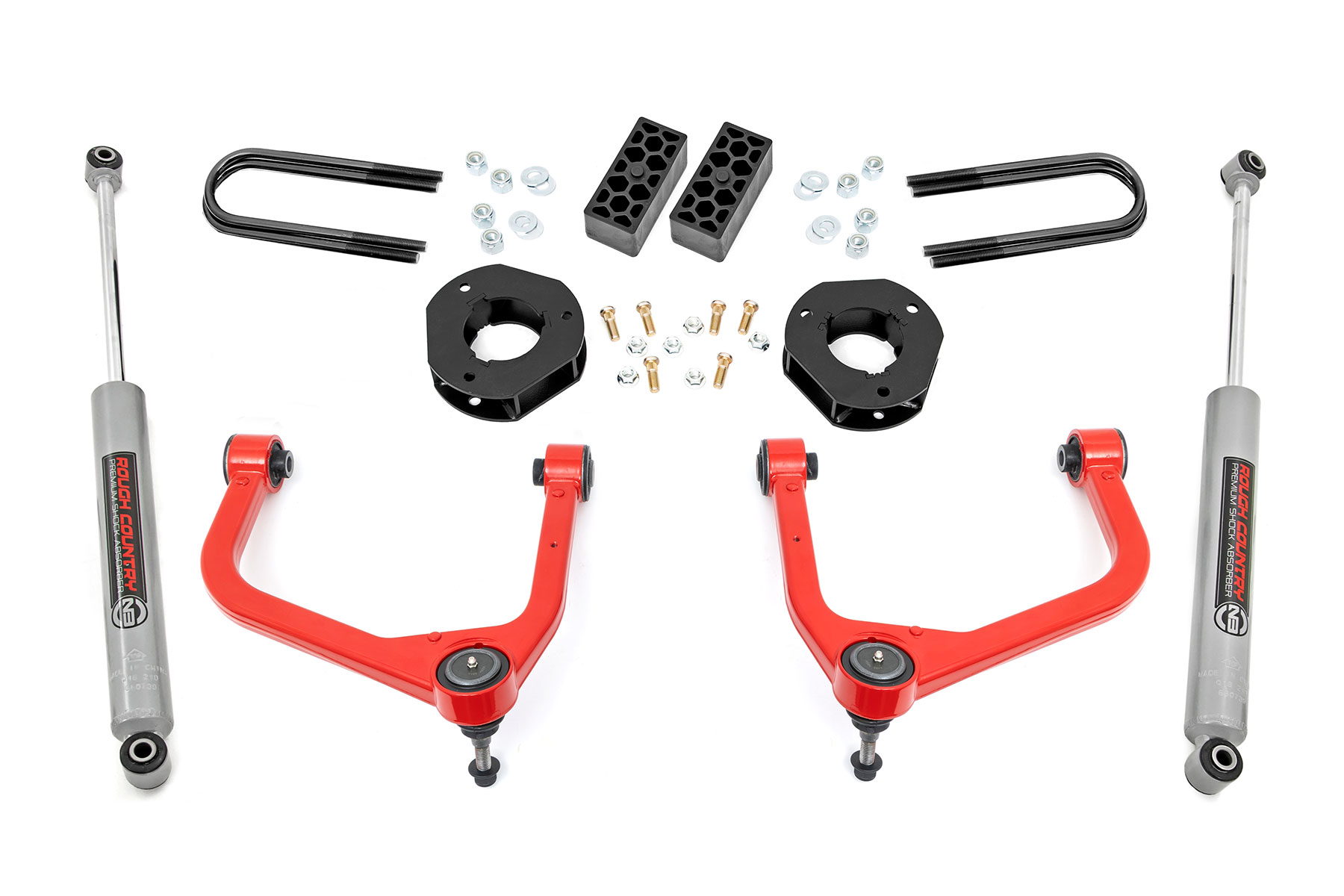 Rough Country 3.5-Inch Lift Kit with N3 Shocks for 2022–2024 Silverado 1500 — Red