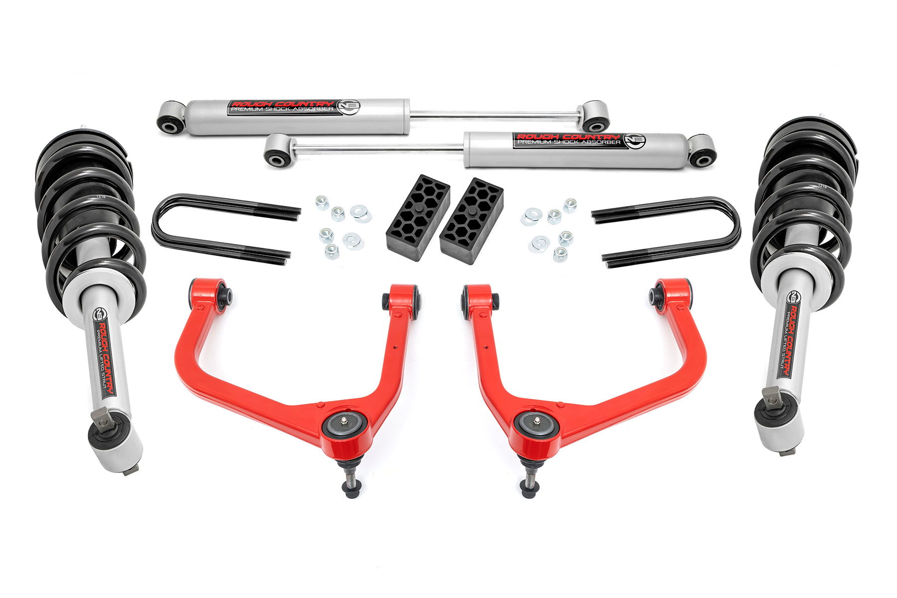 Rough Country 3.5-Inch N3 Lift Kit with Red Forged Arms, 2022-2024 Silverado