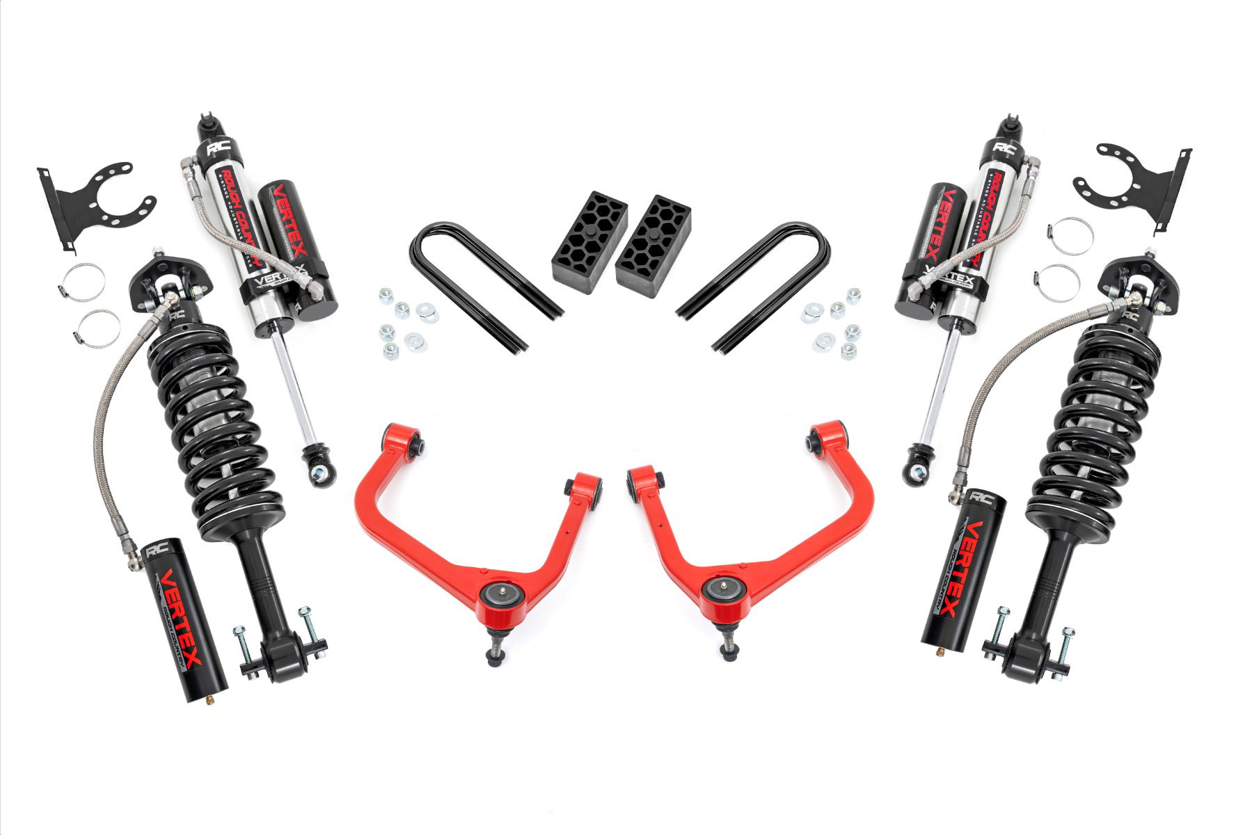 Rough Country 3.5-Inch Vertex 2.5 Lift Kit with Red Forged Arms, Silverado