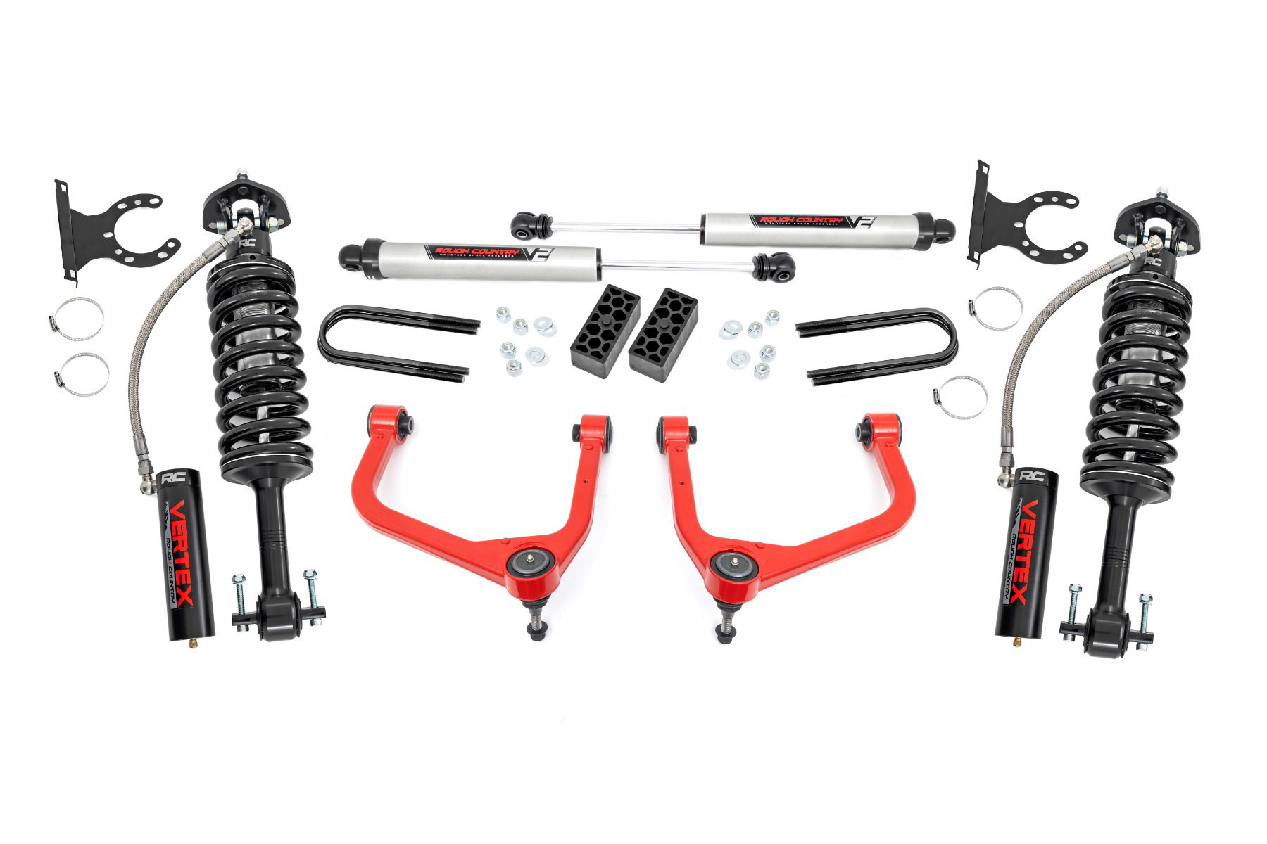 Rough Country 3.5-Inch Vertex and V2 Lift Kit with Red Arms for Silverado