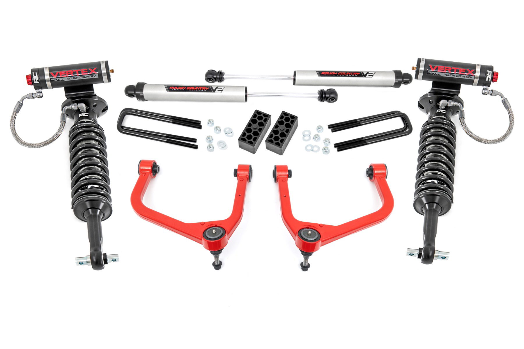Rough Country 3.5-Inch Lift Kit with Vertex Struts for Silverado 1500 (2019–2024) — Red