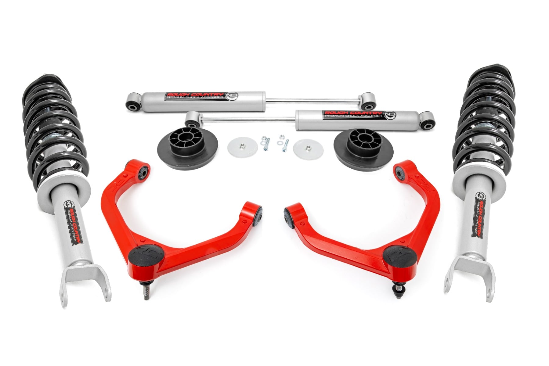 Rough Country 3-Inch Lift Kit with N3 Shocks for Ram 1500 4WD (2012–2024) — Red