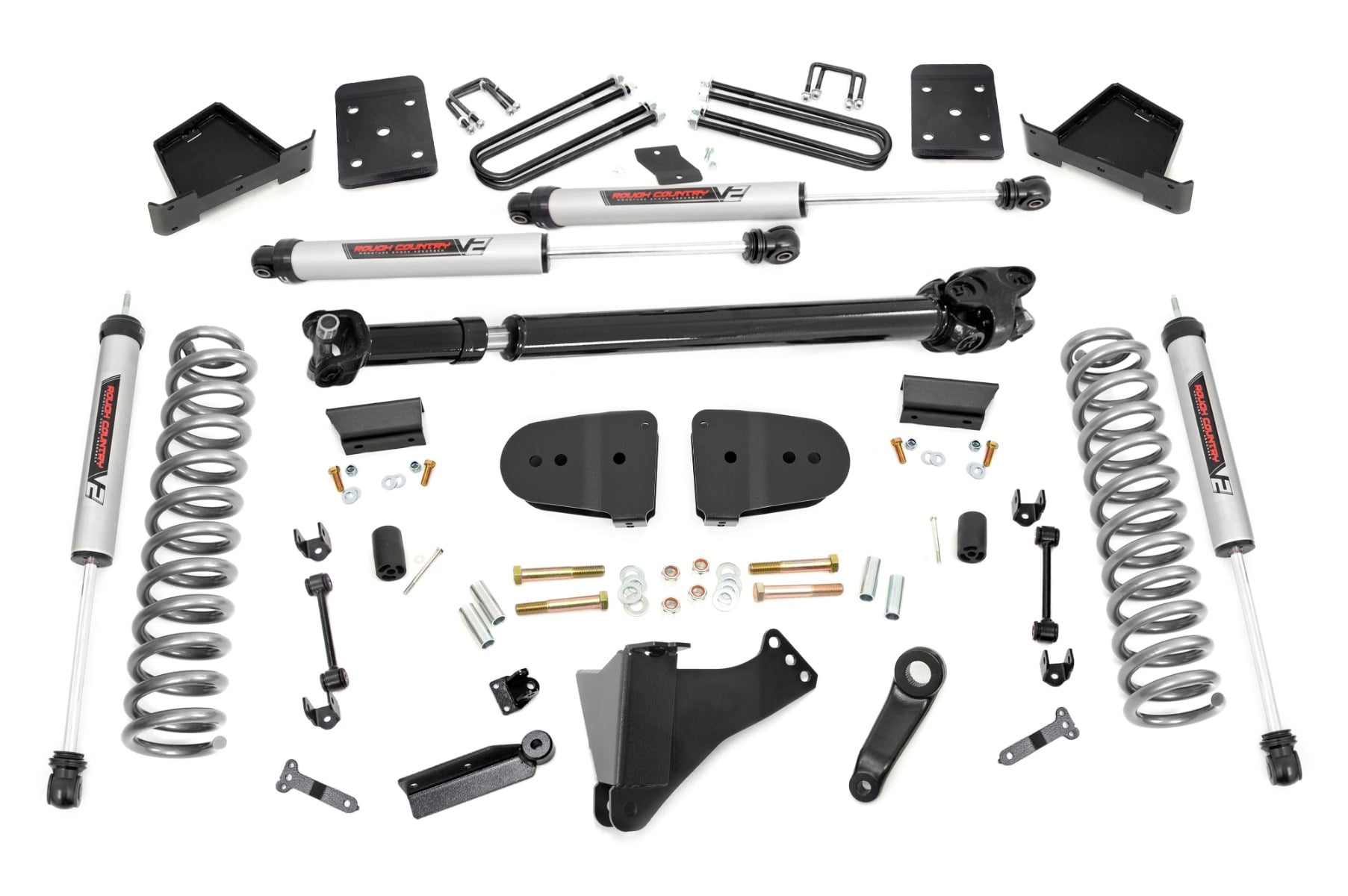 6-Inch Super Duty Lift Kit, V2 Shocks, 6.5-In Blocks & U-Bolts — Rough Country 44171