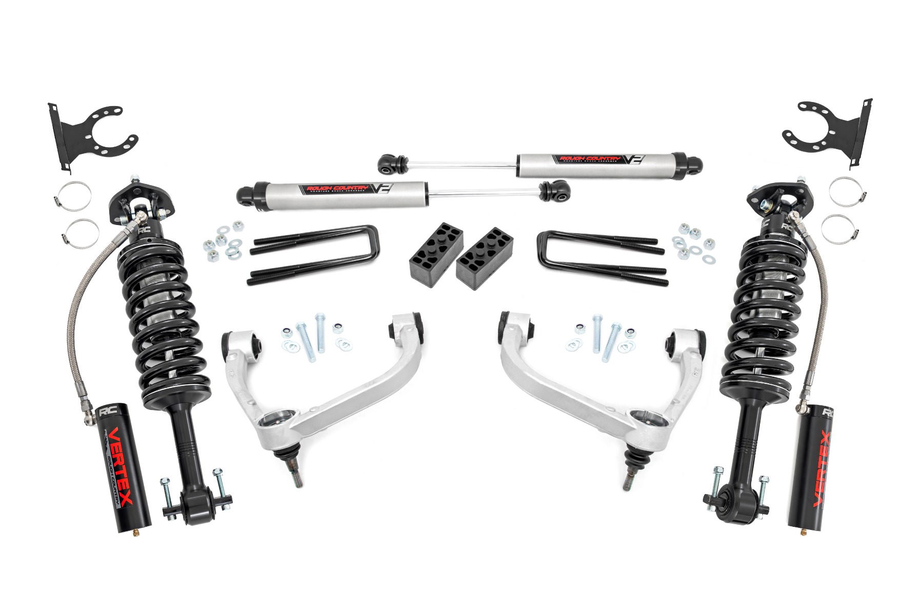 Rough Country 3-Inch Lift Kit with Vertex Struts for 2014–2020 Ford F-150 4WD with V2 Monotube Rear Shocks