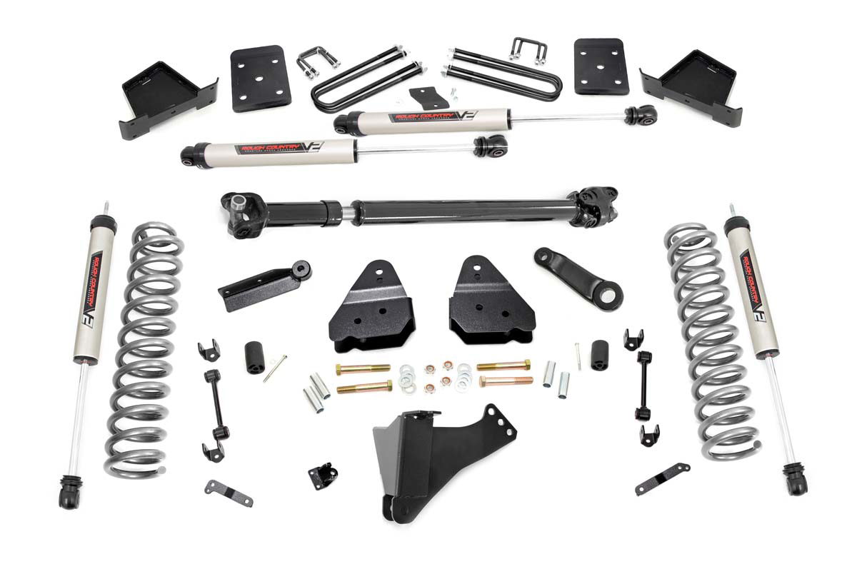4.5-Inch Lift Kit with V2 Shocks for Ford Super Duty 4WD (2017–2022) with Front CV Drive Shaft, Rough Country 55071
