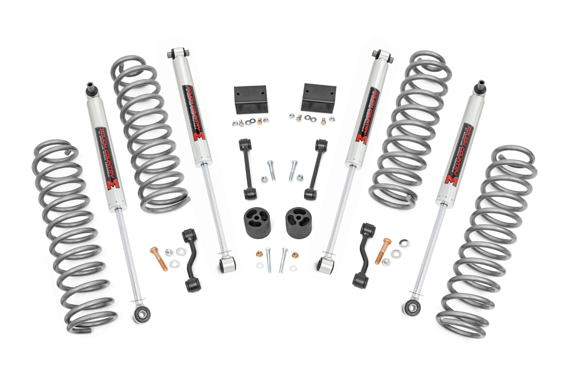 Rough Country 2.5-Inch Lift Kit with M1 Shocks for 2018–2023 Jeep Wrangler 4WD